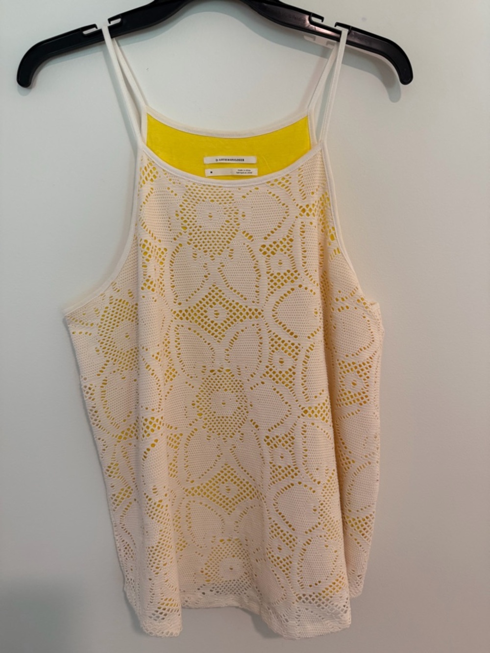 *LIKE NEW* Anthropologie Crochet Overlay Swing Tank with Yellow Lining